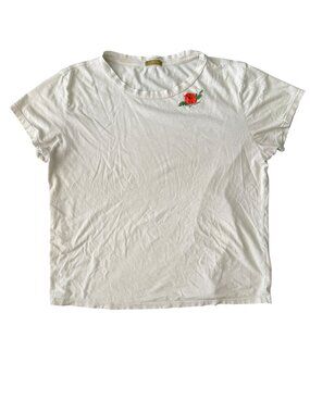 MOTHER Off-White Flower Embroidered Tee- M- Pink and Green Flower